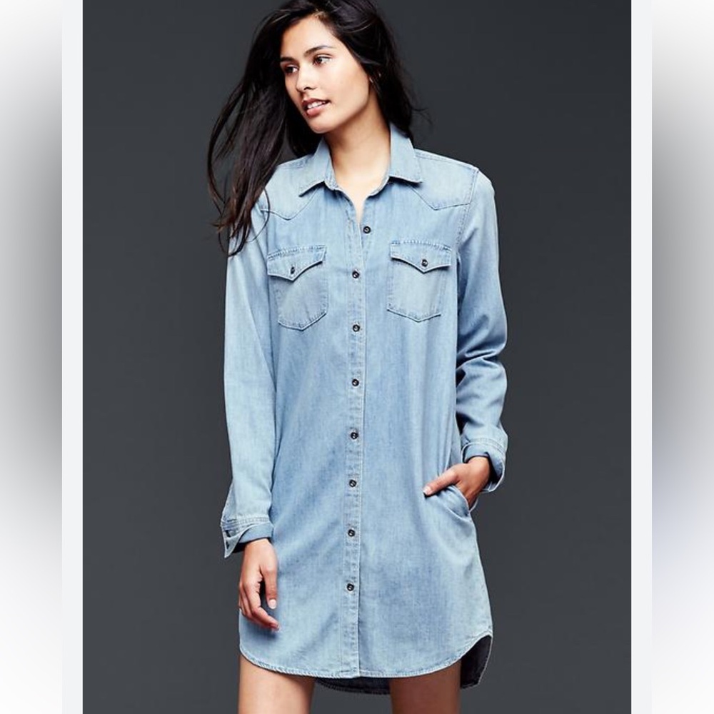 Gap 1969 Chambray Shirt Dress XS Button Front Pockets